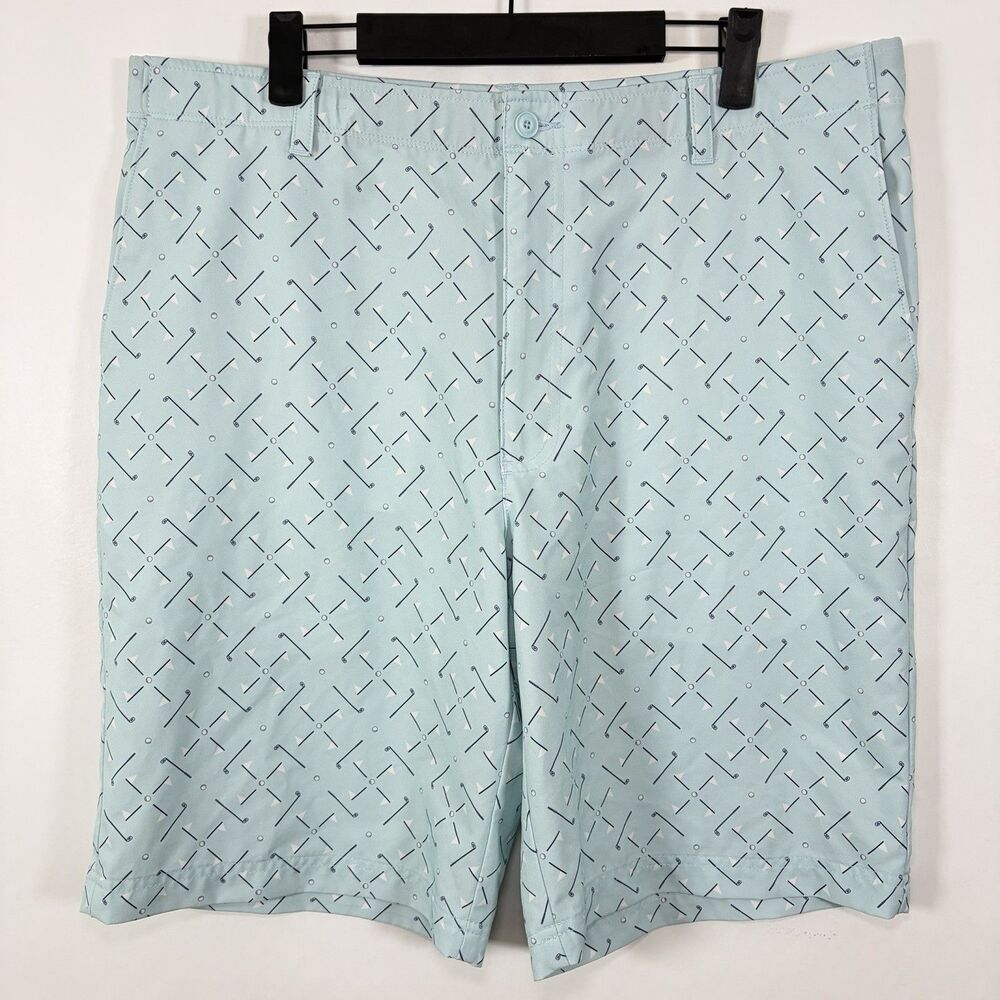 Golf America Shorts Mens 36 Light Blue Clubs Pins AOP 10” Inseam Performance